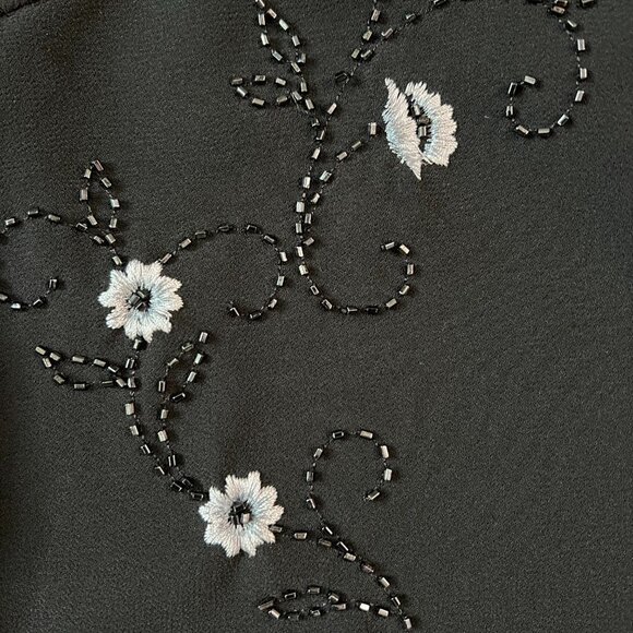 Adrianna Papell Evening Black Sheer Cardigan Blouse Beaded and Embroidered Sz PM - Picture 5 of 12